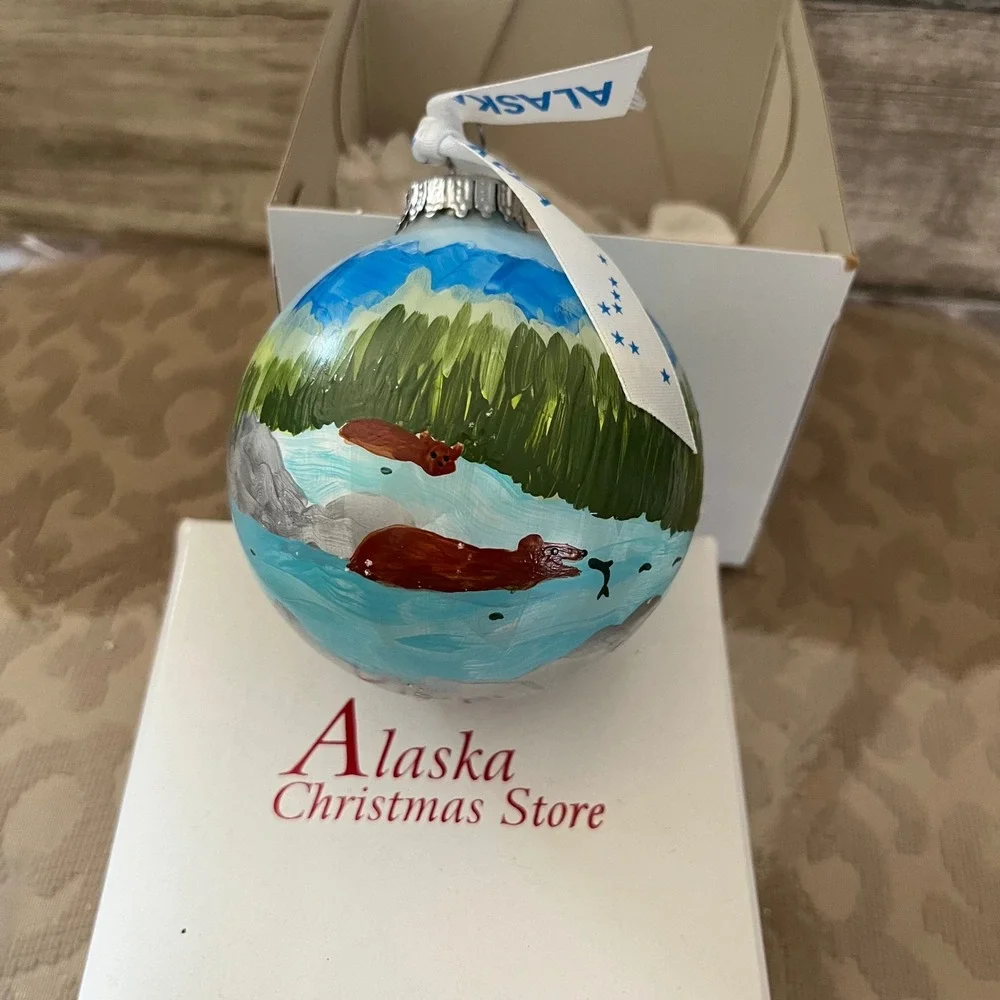 Alaska Christmas Hand Painted Bear Ornament Dani Sokol Skagway 2018 Boxed